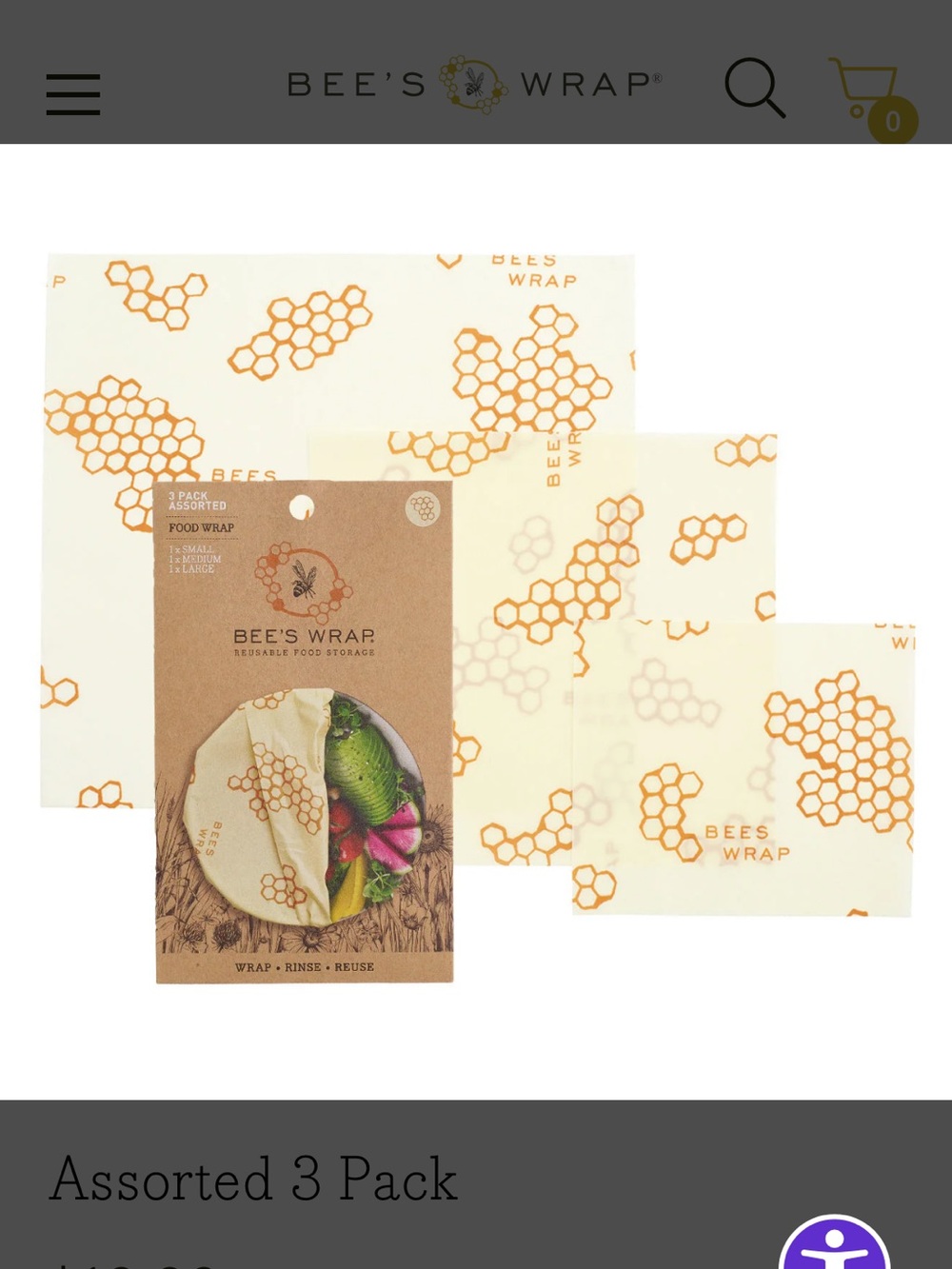 Bee's Wrap Reusable Food Wraps - Honeycomb Print assorted 3 pack